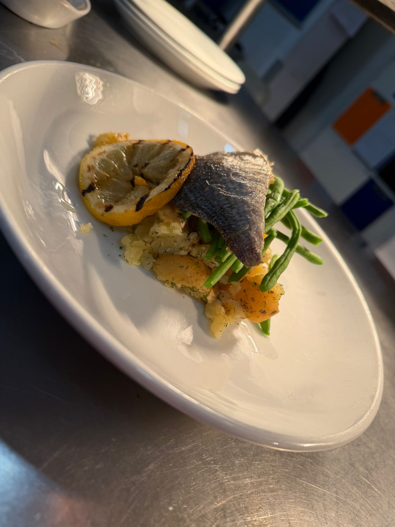 Seabass plated in Ambassadors restaurant at The Royal Hotel, Skegness