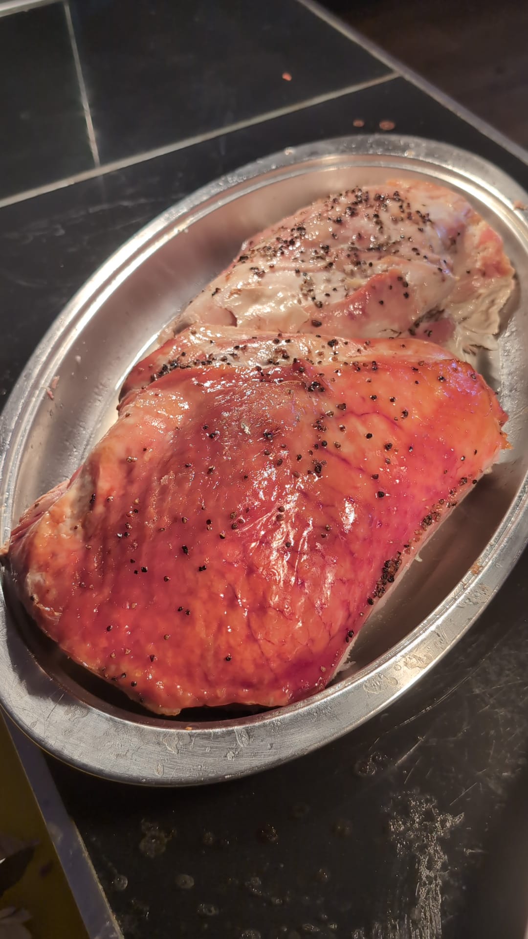 Sliced turkey on a serving platter
