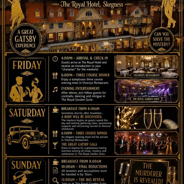 Murder Mystery Weekend - Great Gatsby Experience - 4 September, 2-night break