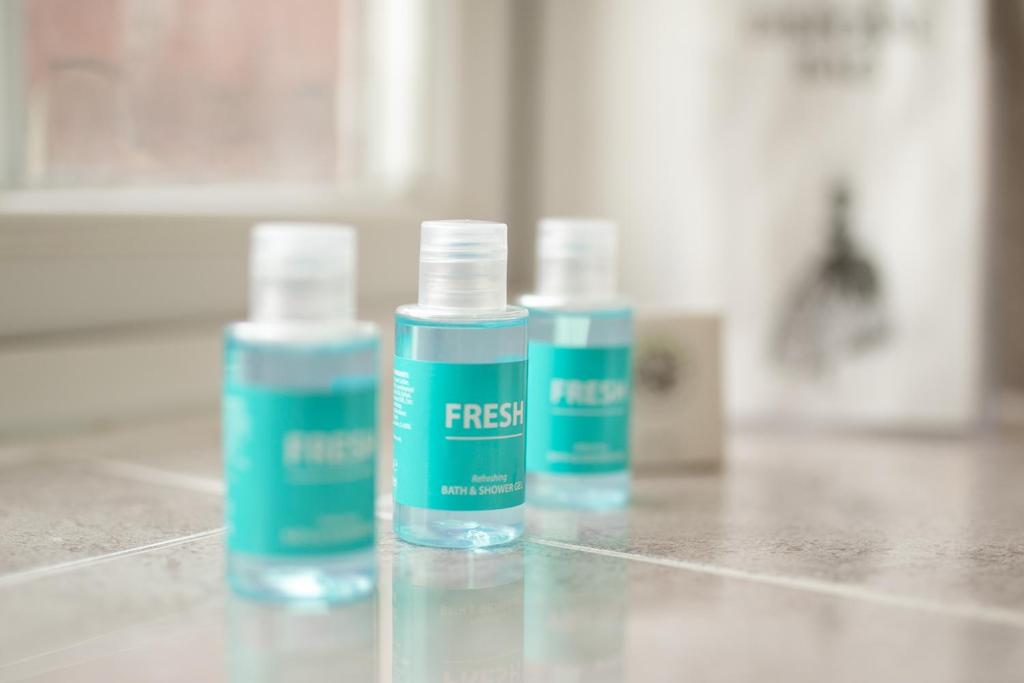Complimentary toiletries on the bathroom counter
