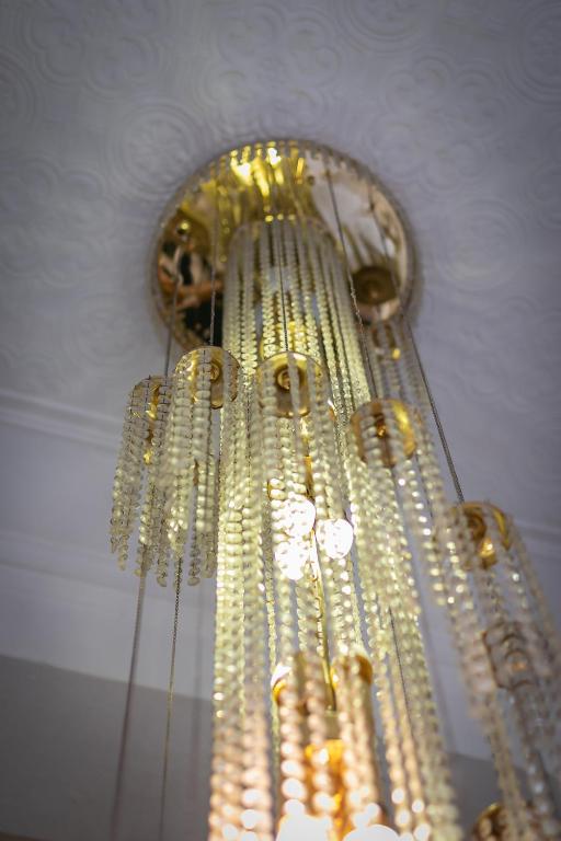 Gold and crystal chandelier in the lobby