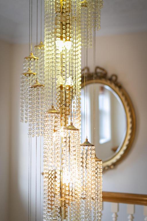 Crystal chandelier above the grand staircase