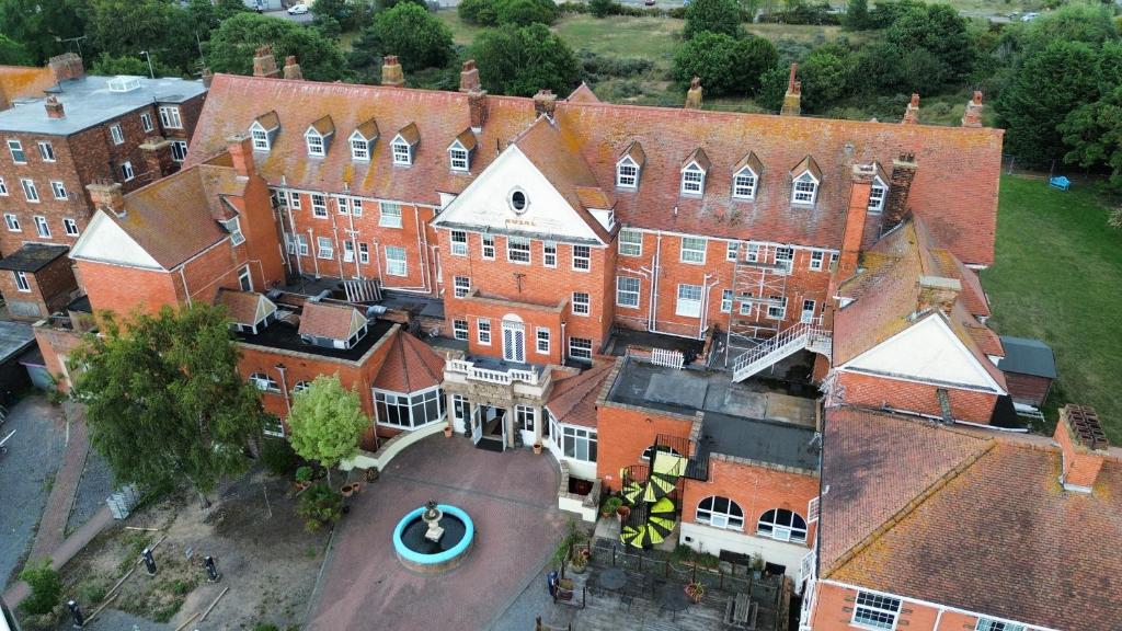 Aerial view of the hotel and its rear gardens