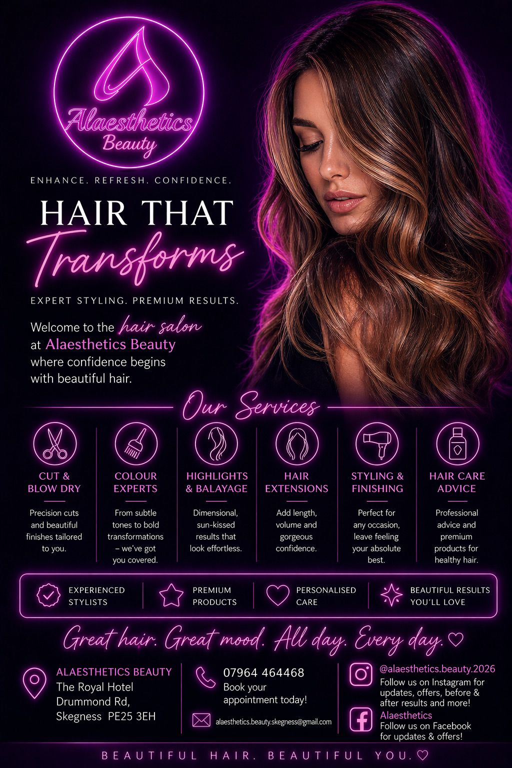 Alaesthetics Beauty - hair styling, colour, highlights and extensions